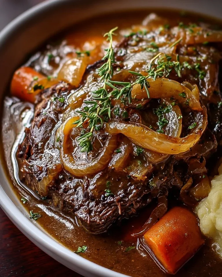 Savory French Onion Pot Roast with tender beef and caramelized onions