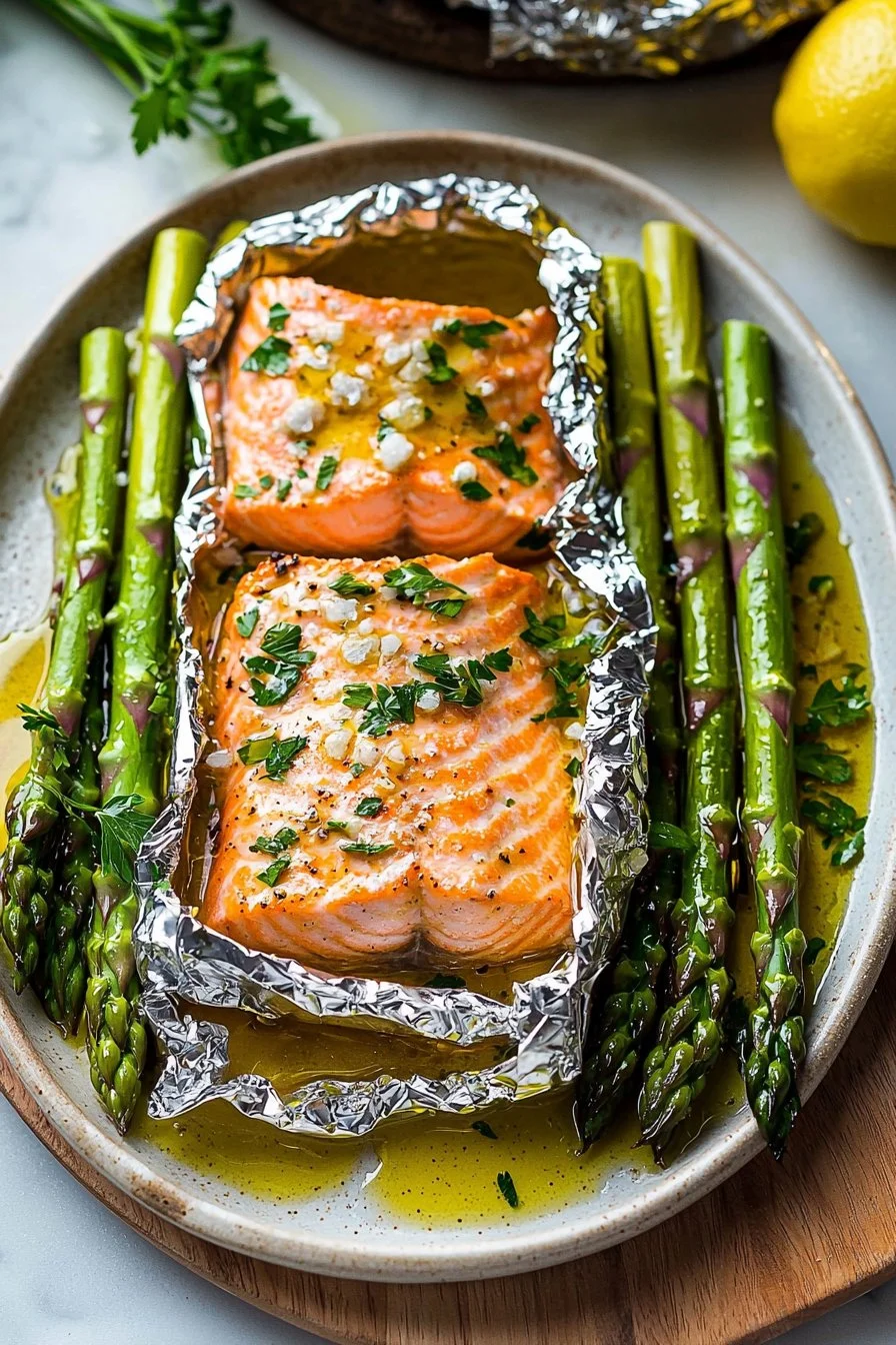 Baked Salmon in Foil Packs with Asparagus