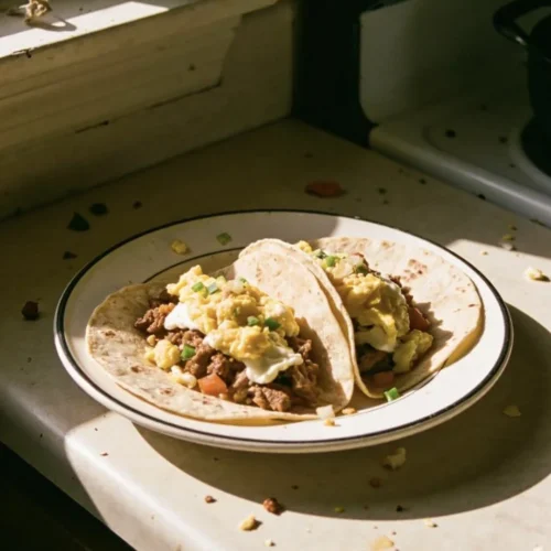 Delicious breakfast tacos served with fresh ingredients and vibrant toppings.
