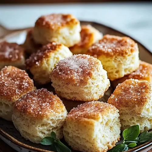 Freshly baked Cinnamon Sugar Biscuit Bites sprinkled with sugar.