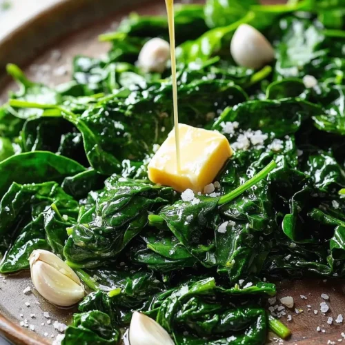 Delicious Garlic Butter Sautéed Spinach served in a bowl