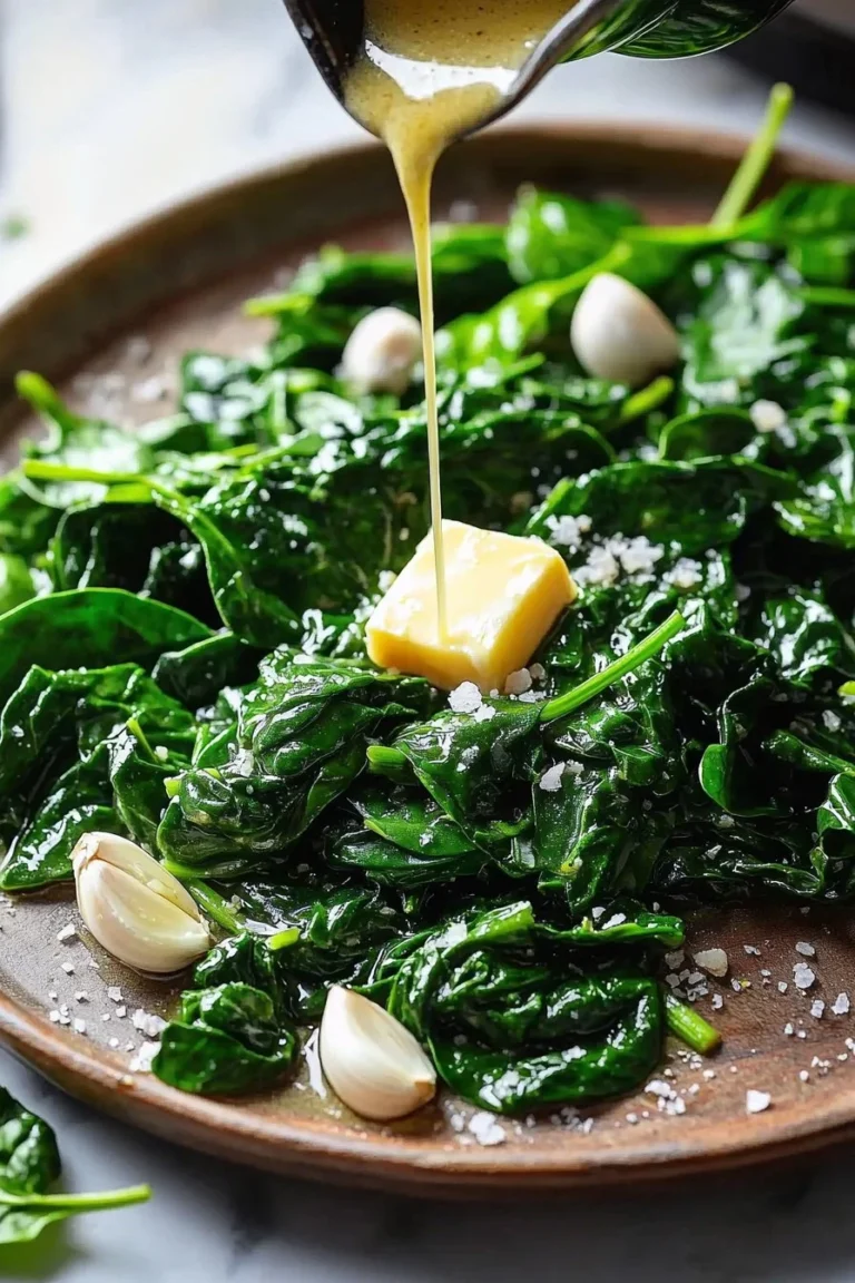 Delicious Garlic Butter Sautéed Spinach served in a bowl