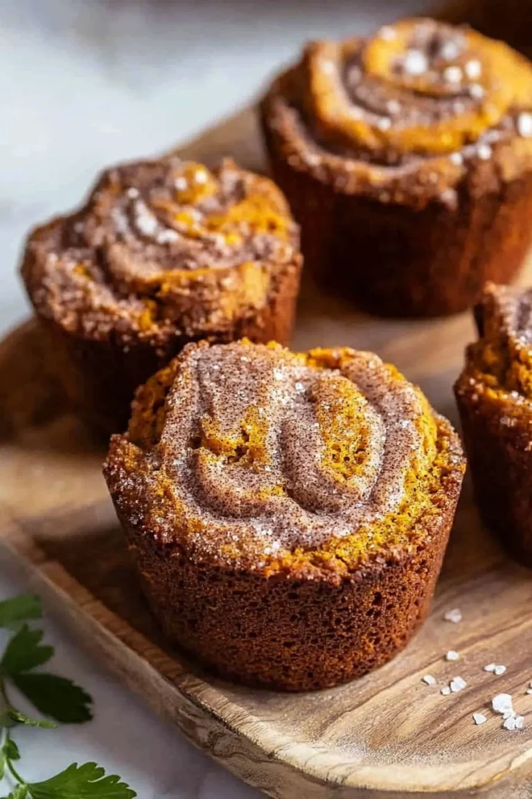 Mini pumpkin bread loaf with cinnamon swirl on a rustic wooden table