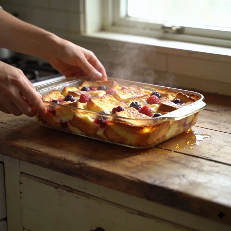 Delicious Overnight French Toast Casserole with fresh berries on top