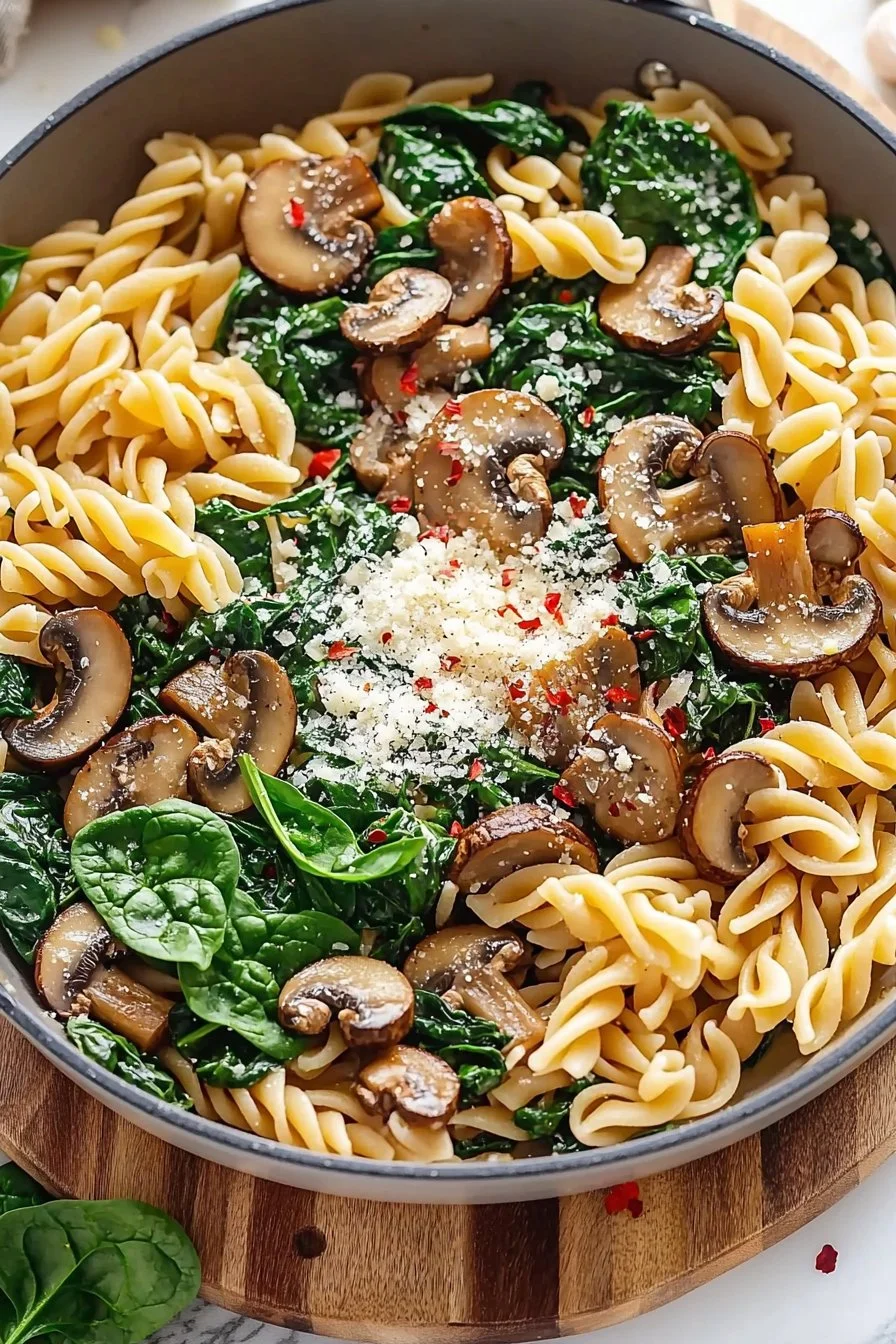 Parmesan Spinach Mushroom Pasta Skillet