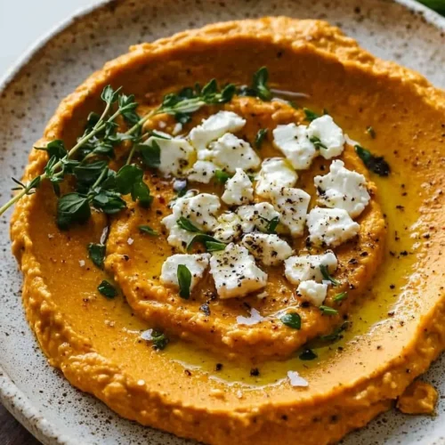 Creamy pumpkin whipped feta dip served with fresh vegetables