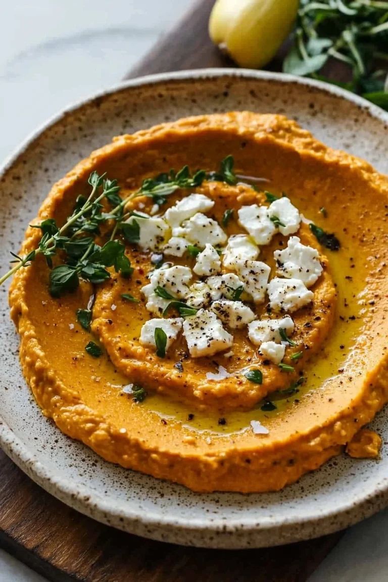 Creamy pumpkin whipped feta dip served with fresh vegetables