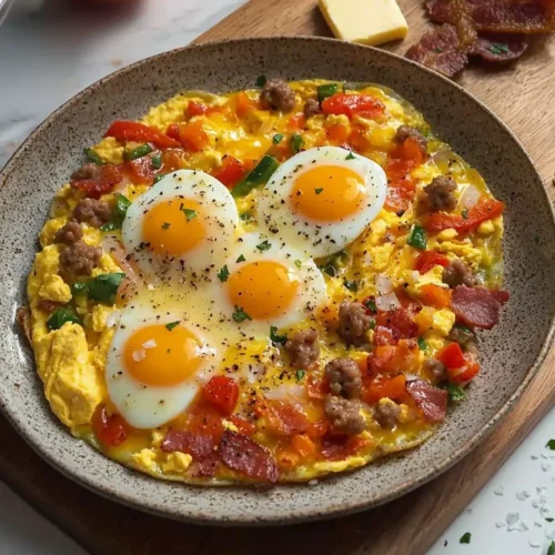 Delicious ultimate breakfast egg recipe served on a plate with herbs