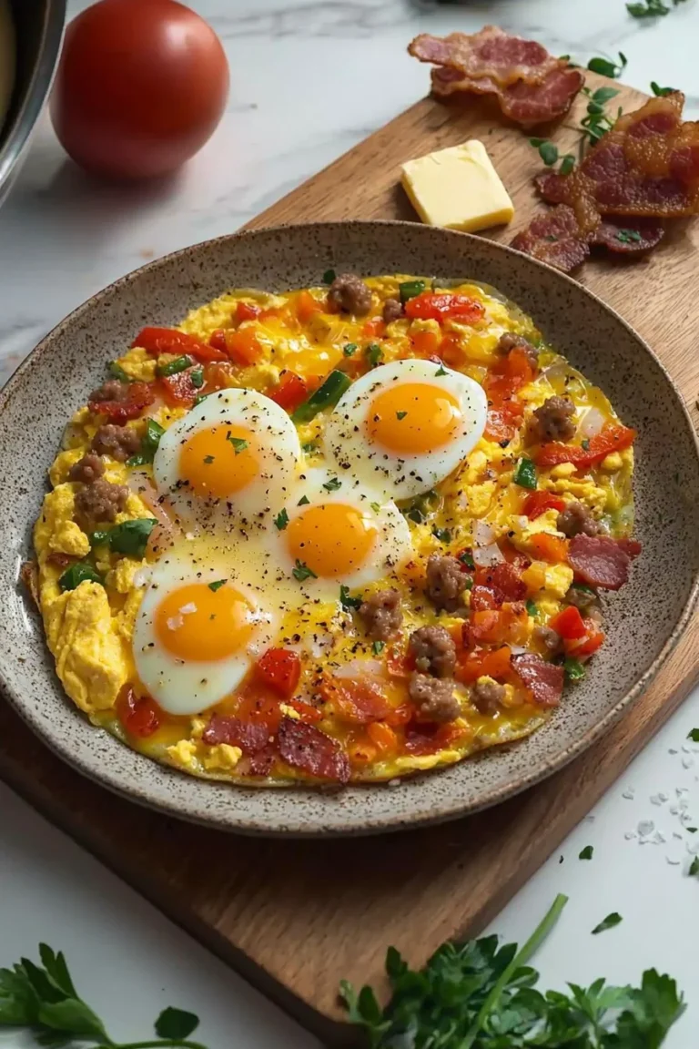 Delicious ultimate breakfast egg recipe served on a plate with herbs