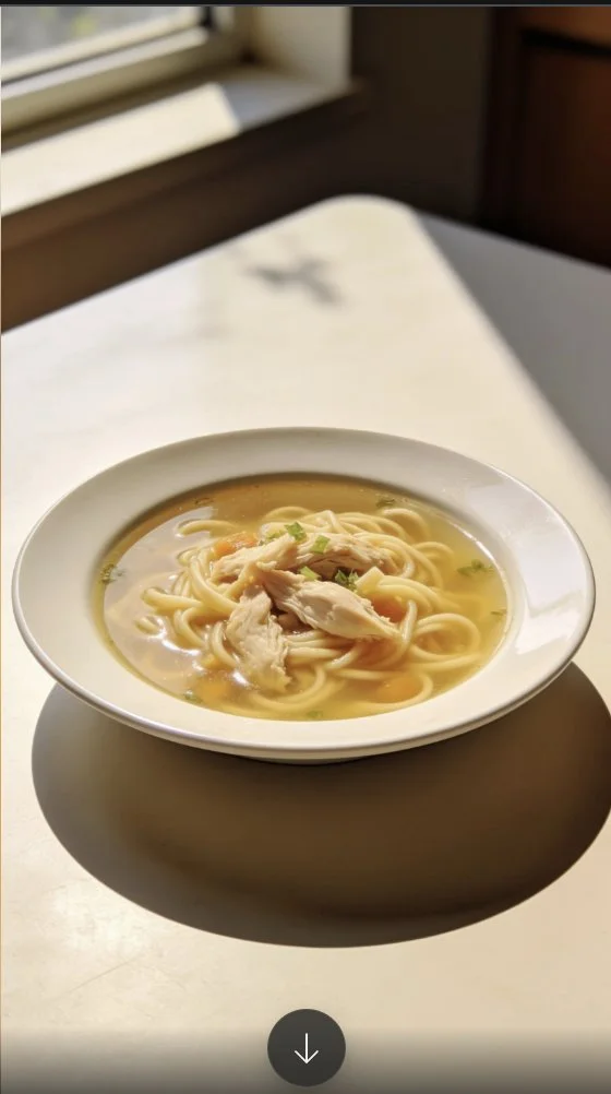 Bowl of classic chicken noodle soup with carrots and noodles