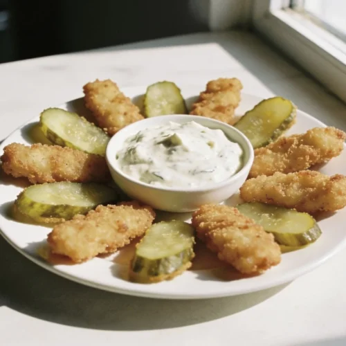 Creamy Fried Pickle Dip served in a bowl with fresh ingredients on the side