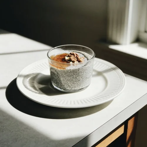 Delicious Maple Chia Seed Pudding served in a bowl with toppings