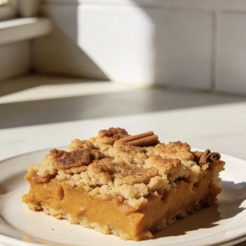 Delicious pumpkin dump cake served with whipped cream on top