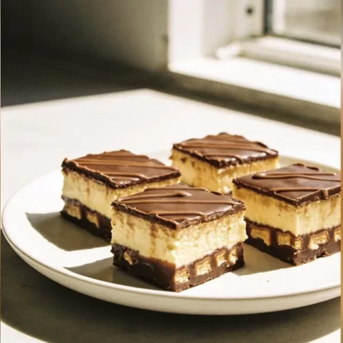 Delicious Twix cheesecake bars with creamy filling and chocolate crust