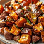 Crispy honey roasted sweet potatoes served as an appetizer